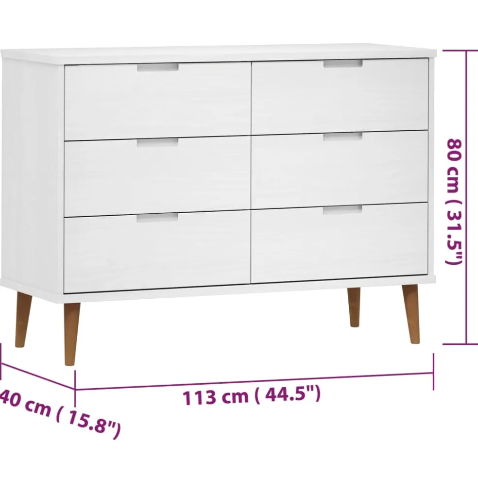 vidaXL Ladekast MOLDE 113x40x80 cm massief grenenhout wit