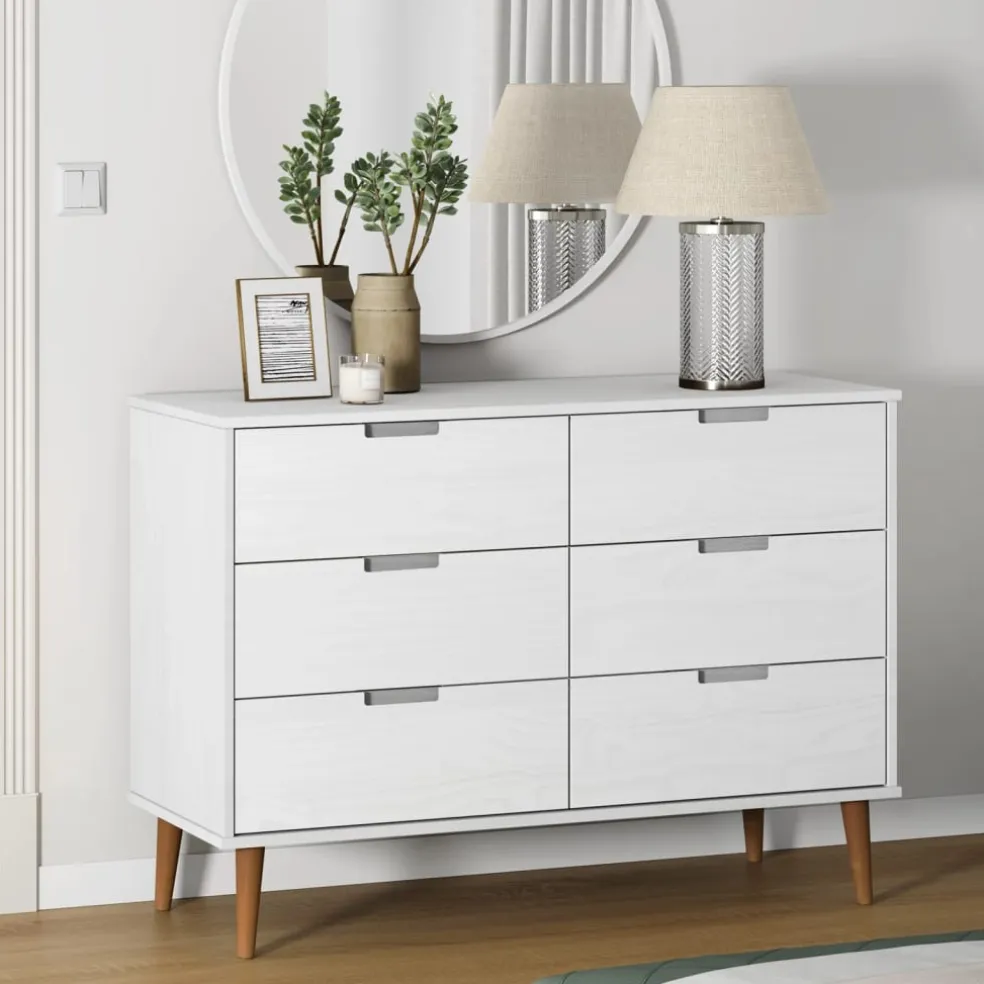 vidaXL Ladekast MOLDE 113x40x80 cm massief grenenhout wit