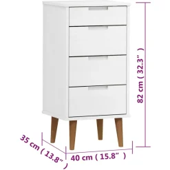 vidaXL Ladekast MOLDE 40x35x82 cm massief grenenhout wit