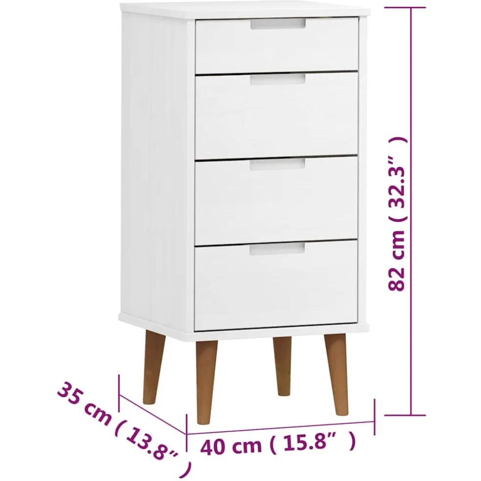 vidaXL Ladekast MOLDE 40x35x82 cm massief grenenhout wit
