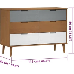 vidaXL Ladekast MOLDE 113x40x80 cm massief grenenhout bruin