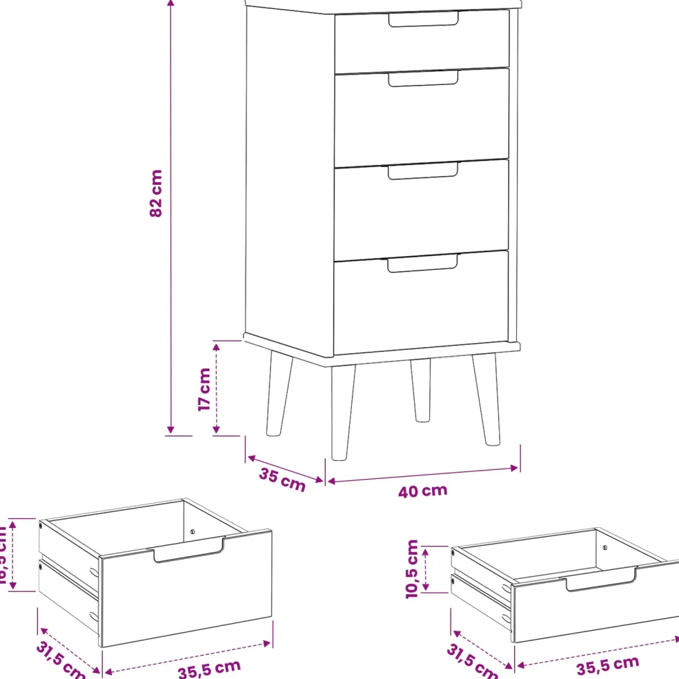 vidaXL Ladekast MOLDE Zwart 40 x 35 x 82 cm Massief grenenhout
