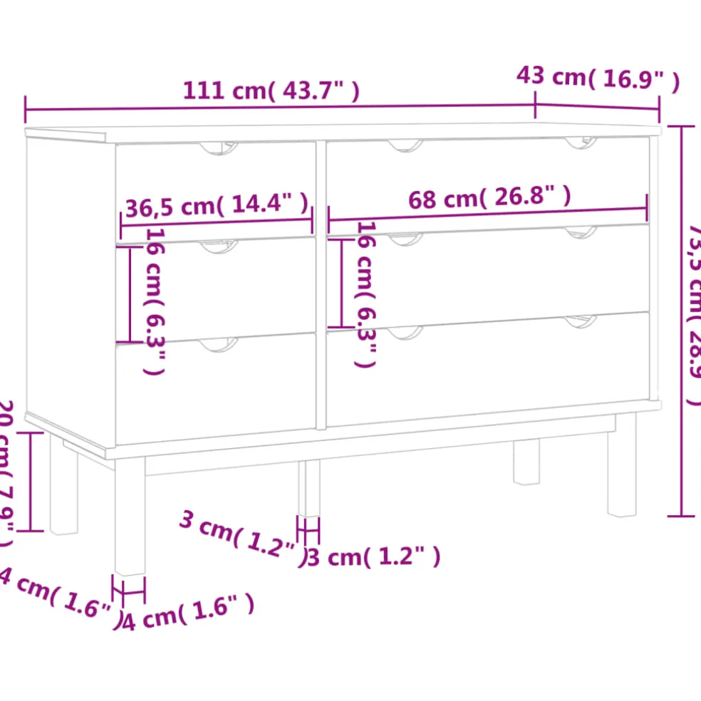 vidaXL Ladekast OTTA 111x43x73,5 cm grenenhout bruin en grijs