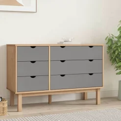 vidaXL Ladekast OTTA 111x43x73,5 cm grenenhout bruin en grijs