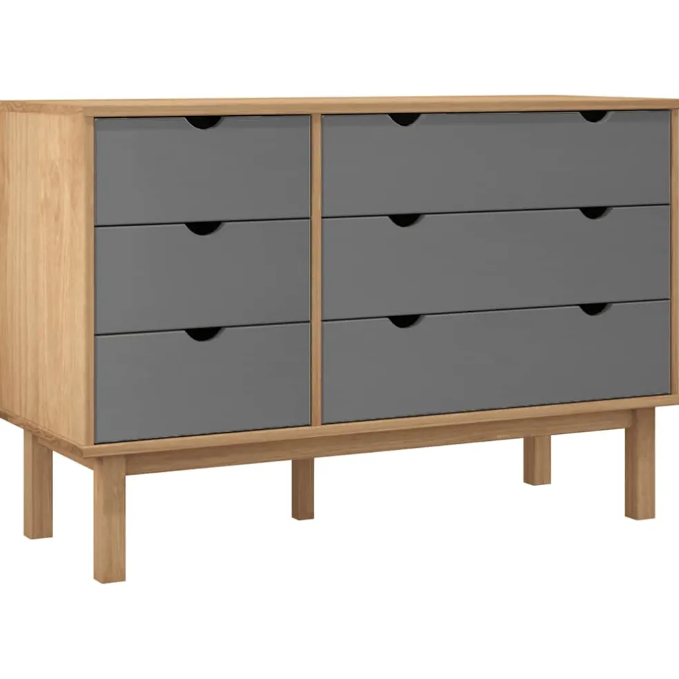 vidaXL Ladekast OTTA 111x43x73,5 cm grenenhout bruin en grijs
