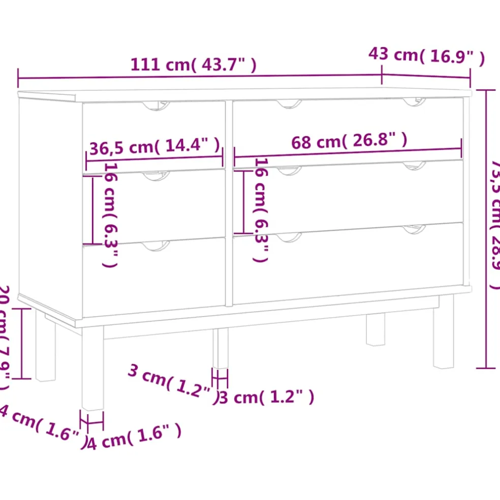 vidaXL Ladekast OTTA 111x43x73,5 cm massief grenenhout