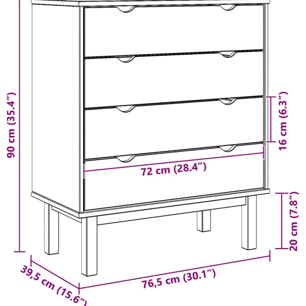 vidaXL Ladekast OTTA 76,5x39,5x90 cm massief grenenhout