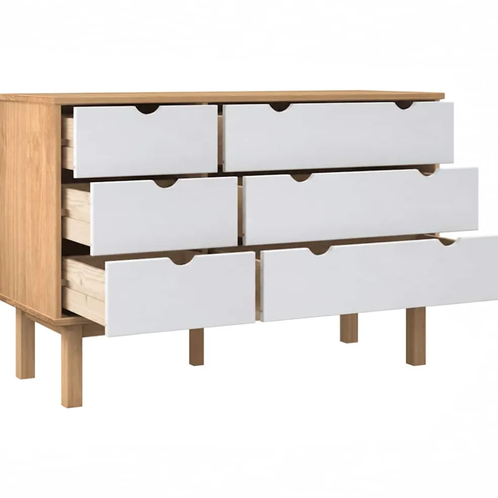 vidaXL Ladekast OTTA 111x43x73,5 cm massief grenenhout bruin en wit