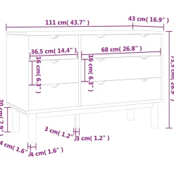 vidaXL Ladekast OTTA 111x43x73,5 cm massief grenenhout bruin en wit