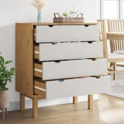 vidaXL Ladekast OTTA 76,5x39,5x90 cm massief grenenhout bruin en wit