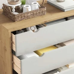 vidaXL Ladekast OTTA 76,5x39,5x90 cm massief grenenhout bruin en wit