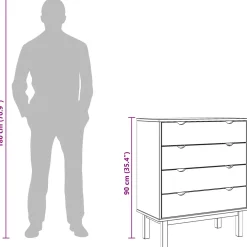 vidaXL Ladekast OTTA Zwart 76,5 x 39,5 x 90 cm Massief grenenhout