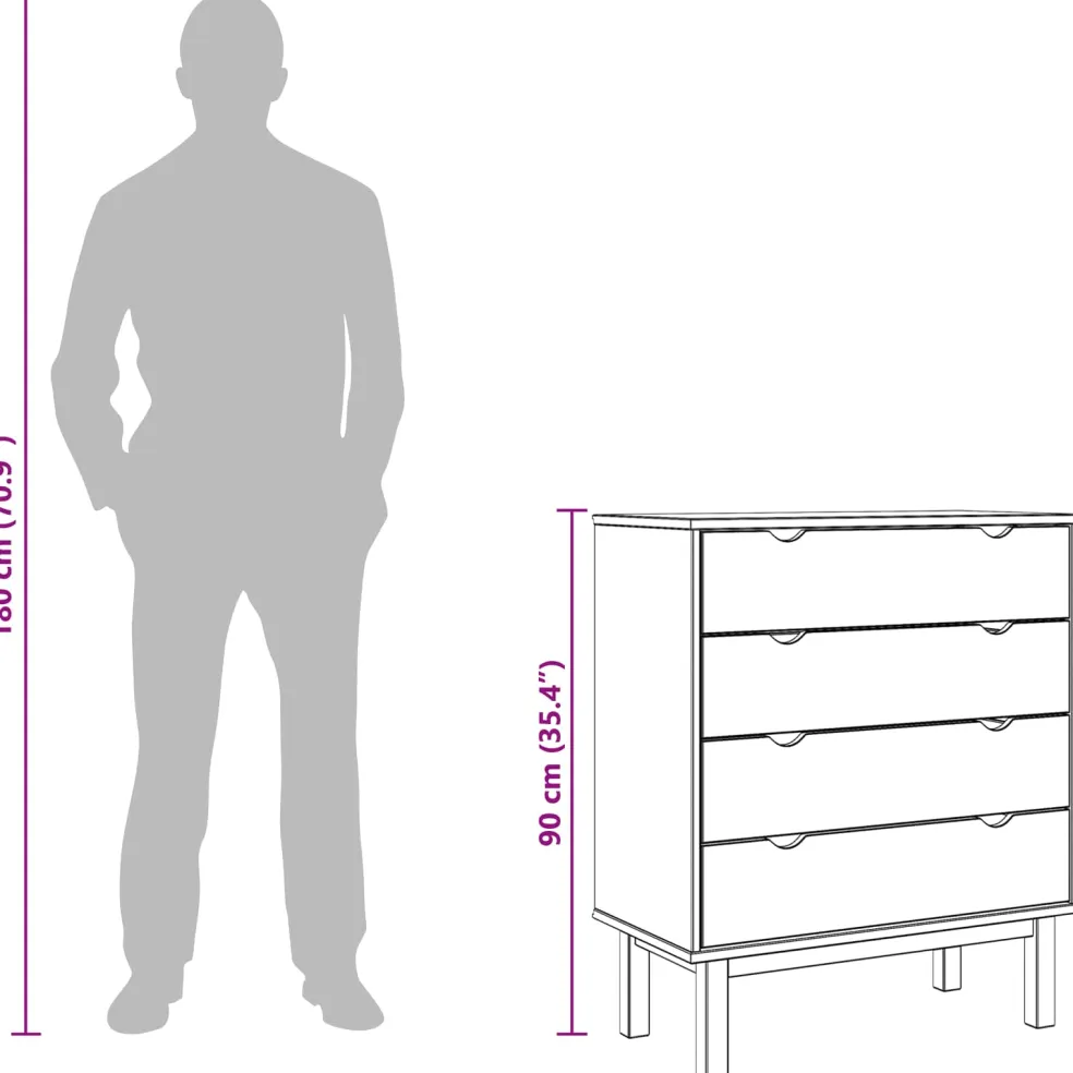 vidaXL Ladekast OTTA Zwart 76,5 x 39,5 x 90 cm Massief grenenhout