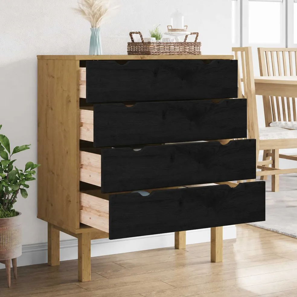 vidaXL Ladekast OTTA Zwart 76,5 x 39,5 x 90 cm Massief grenenhout