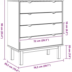 vidaXL Ladekast OTTA Zwart 76,5 x 39,5 x 90 cm Massief grenenhout