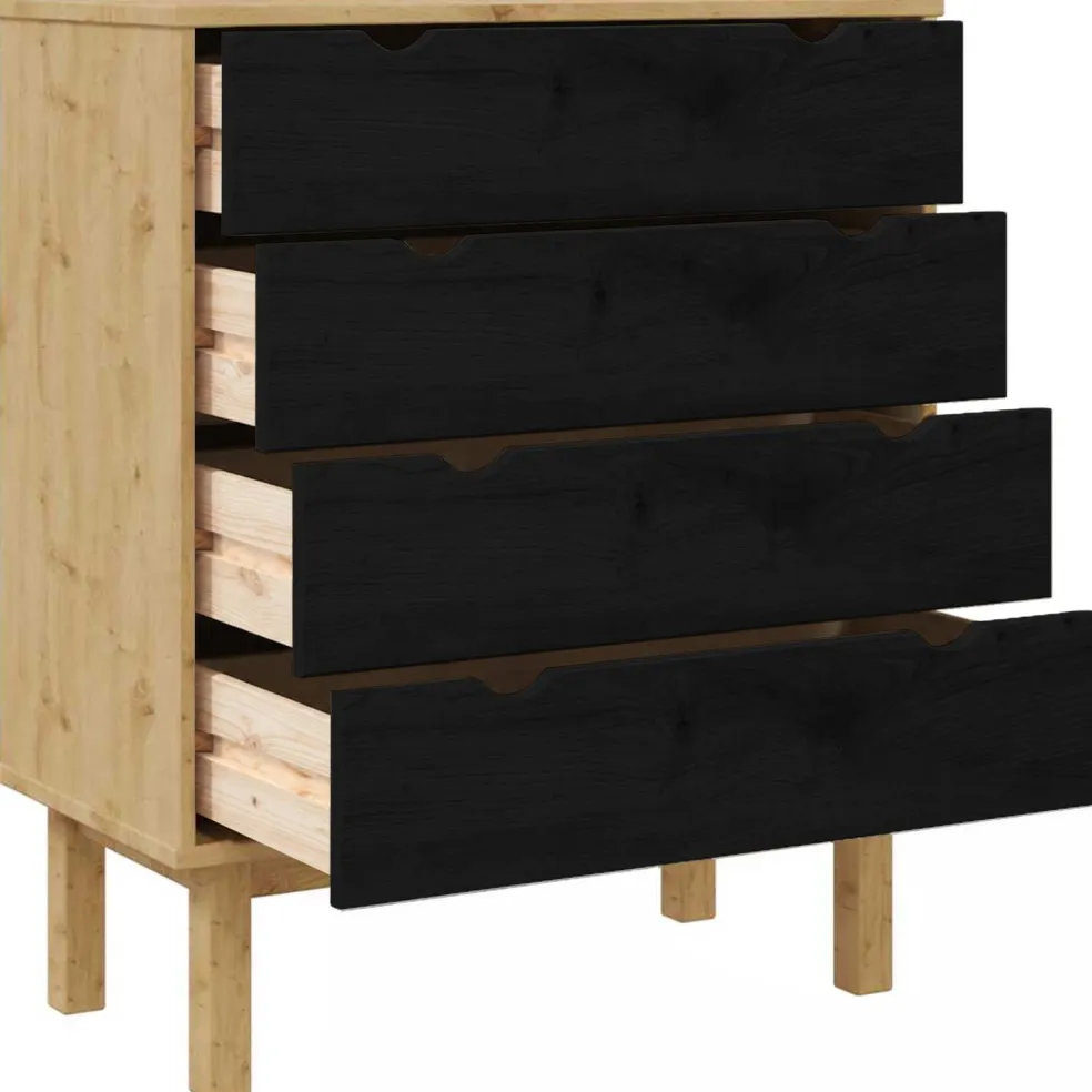 vidaXL Ladekast OTTA Zwart 76,5 x 39,5 x 90 cm Massief grenenhout