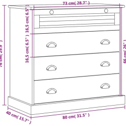 vidaXL Ladekast VIGO 80x40x76 cm massief grenenhout grijs