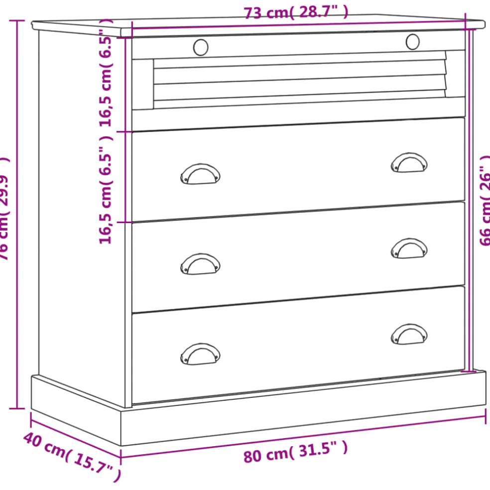 vidaXL Ladekast VIGO 80x40x76 cm massief grenenhout grijs