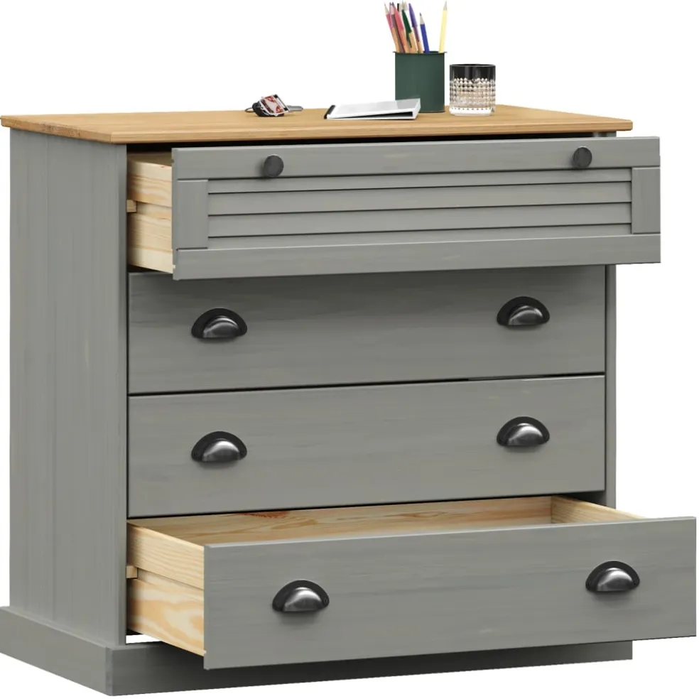 vidaXL Ladekast VIGO 80x40x76 cm massief grenenhout grijs
