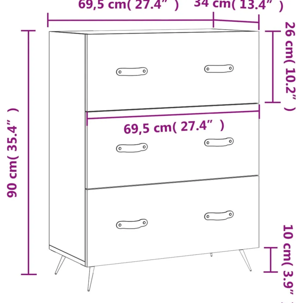 vidaXL Ladekast 69,5x34x90 cm bewerkt hout grijs sonoma
