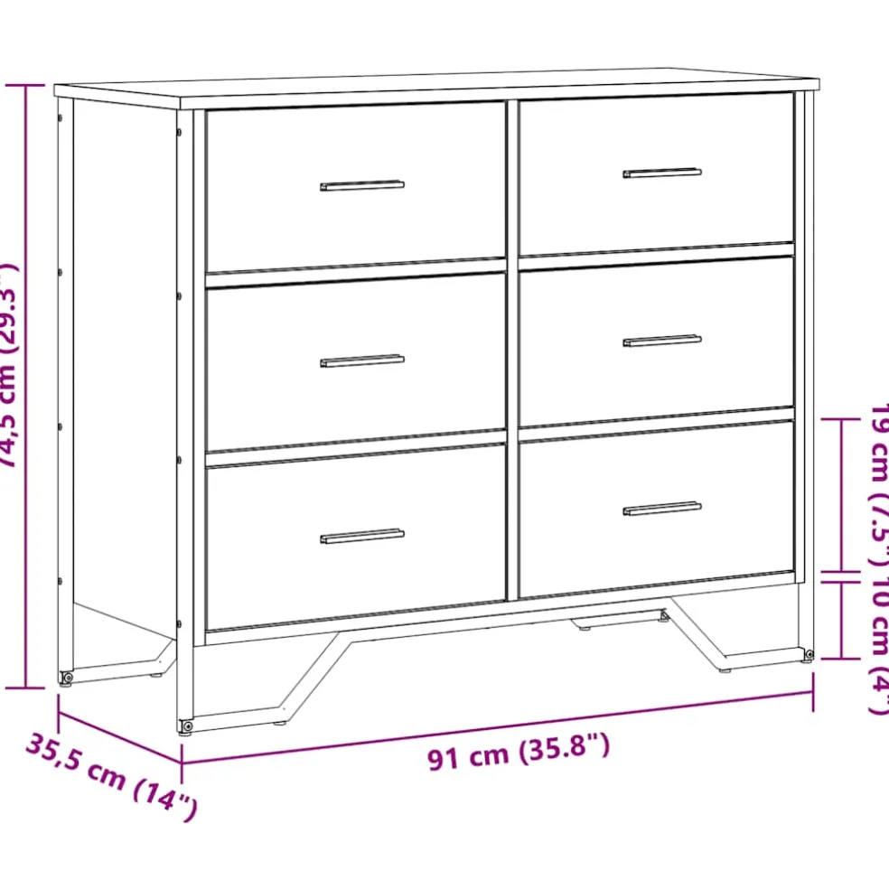 vidaXL Ladekast 91x35,5x74,5 cm bewerkt hout grijs sonoma eikenkleurig