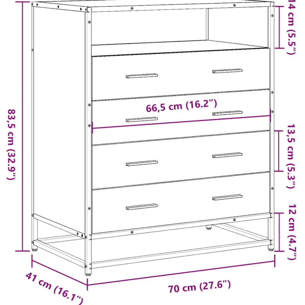 vidaXL Ladekast 70x41x83,5 cm bewerkt hout sonoma eikenkleurig