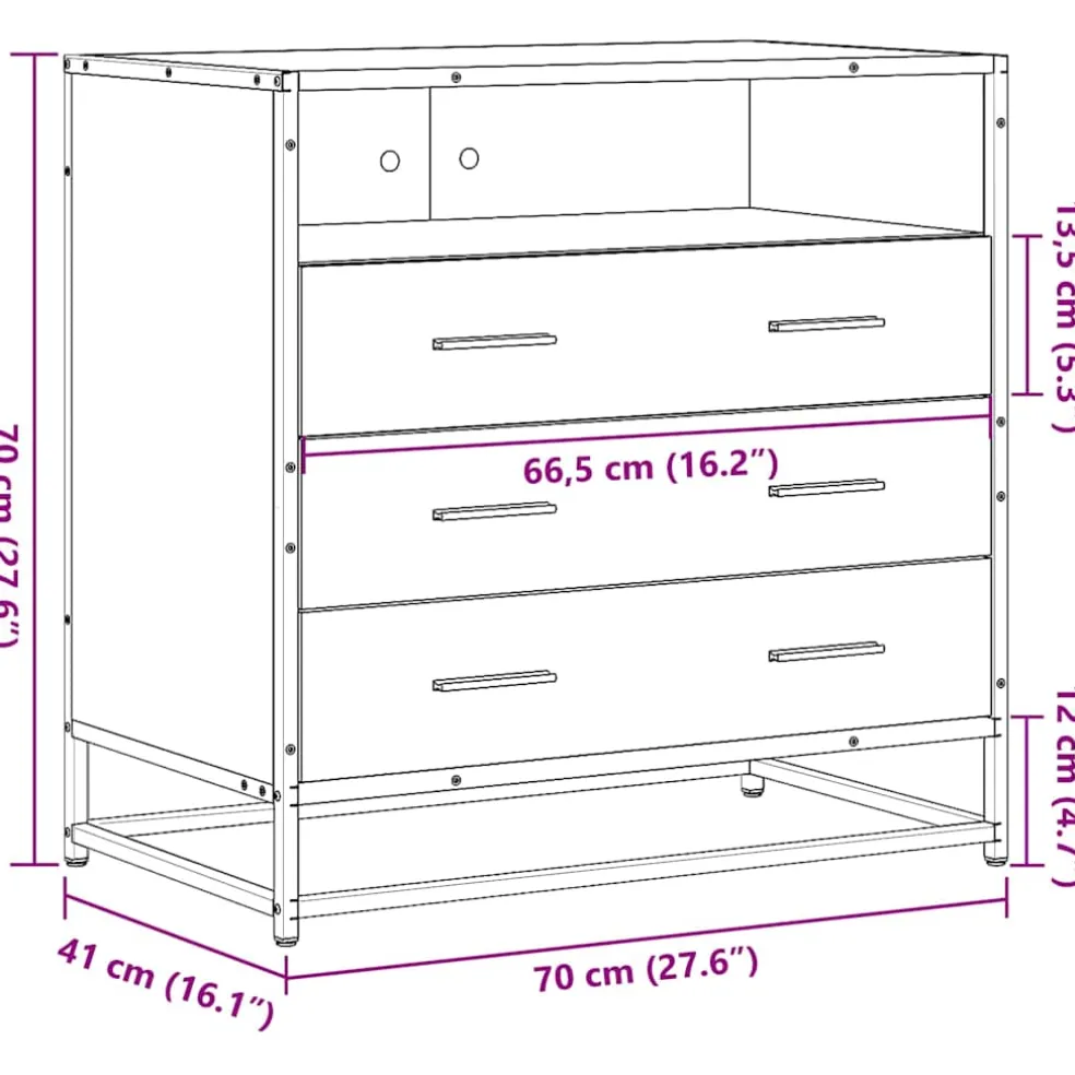 vidaXL Ladekast 70x41x70 cm bewerkt hout grijs sonoma eikenkleurig