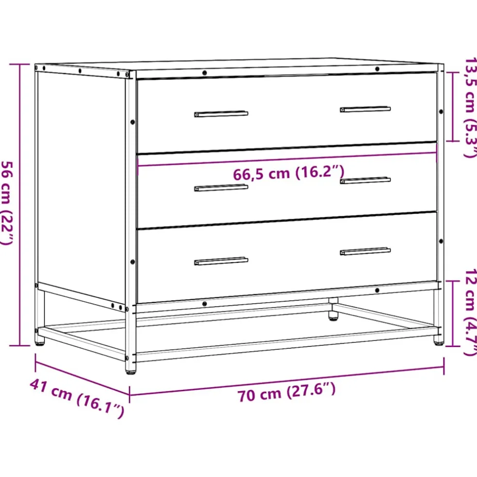 vidaXL Ladekast 70x41x56 cm bewerkt hout gerookt eikenkleurig