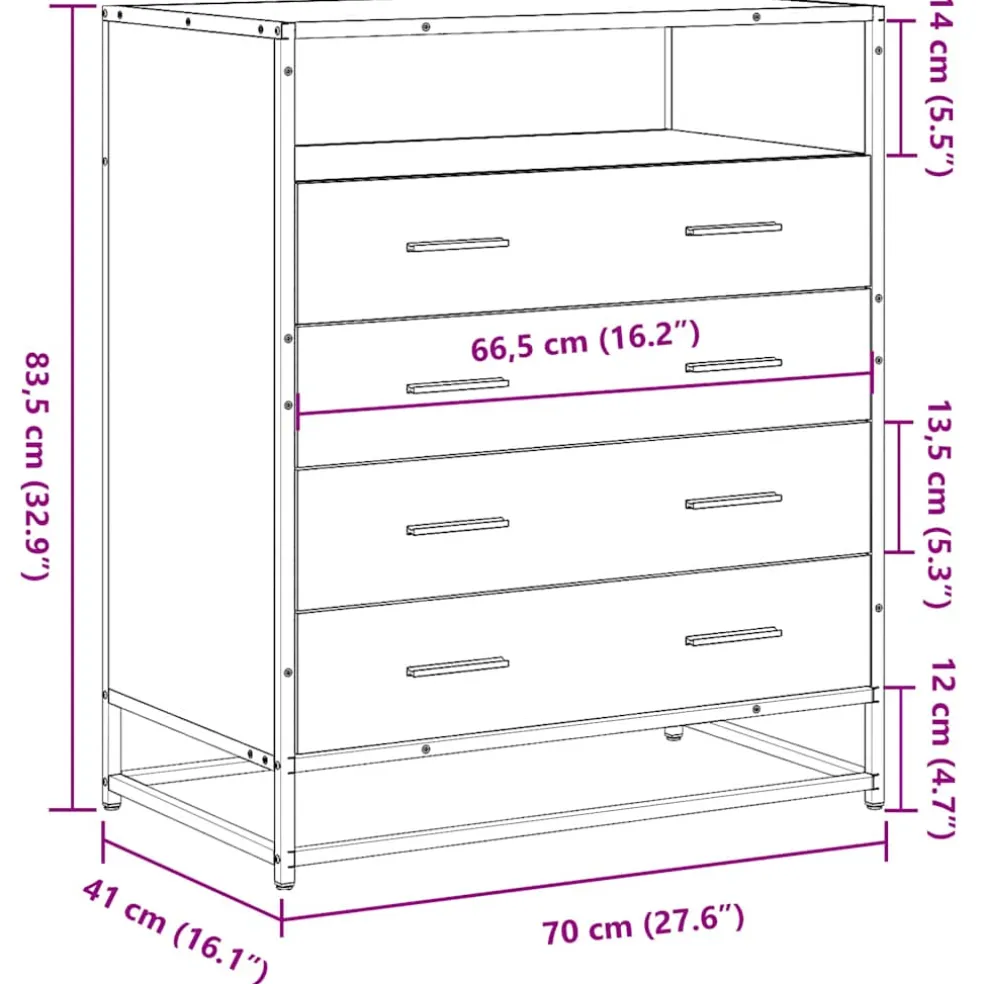 vidaXL Ladekast 70x41x83,5 cm bewerkt hout grijs sonoma eikenkleurig