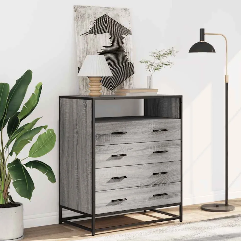 vidaXL Ladekast 70x41x83,5 cm bewerkt hout grijs sonoma eikenkleurig