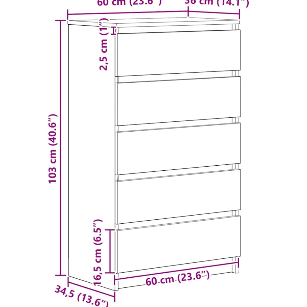 vidaXL Ladekast 60x36x103 cm bewerkt hout artisanaal eikenkleur