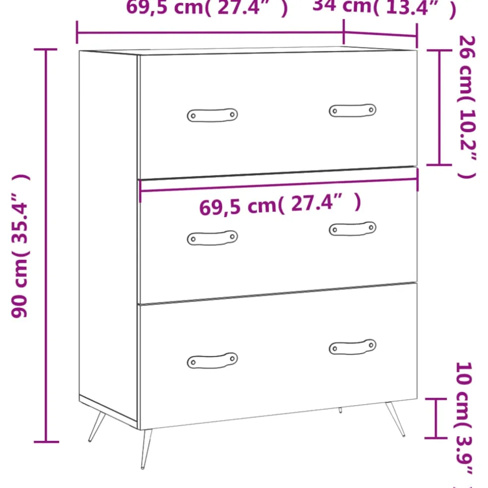 vidaXL Ladekast 69,5x34x90 cm bewerkt hout sonoma eikenkleurig