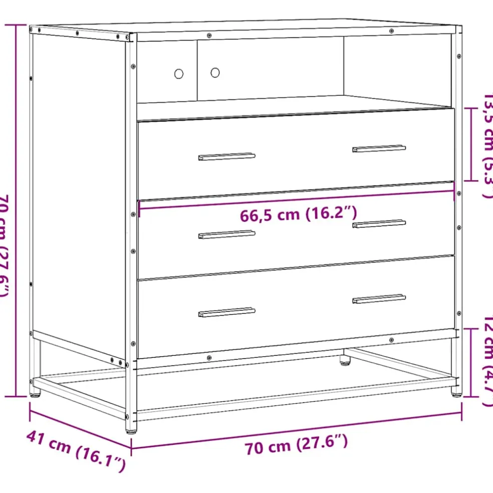 vidaXL Ladekast 70x41x70 cm bewerkt hout bruin eikenkleur