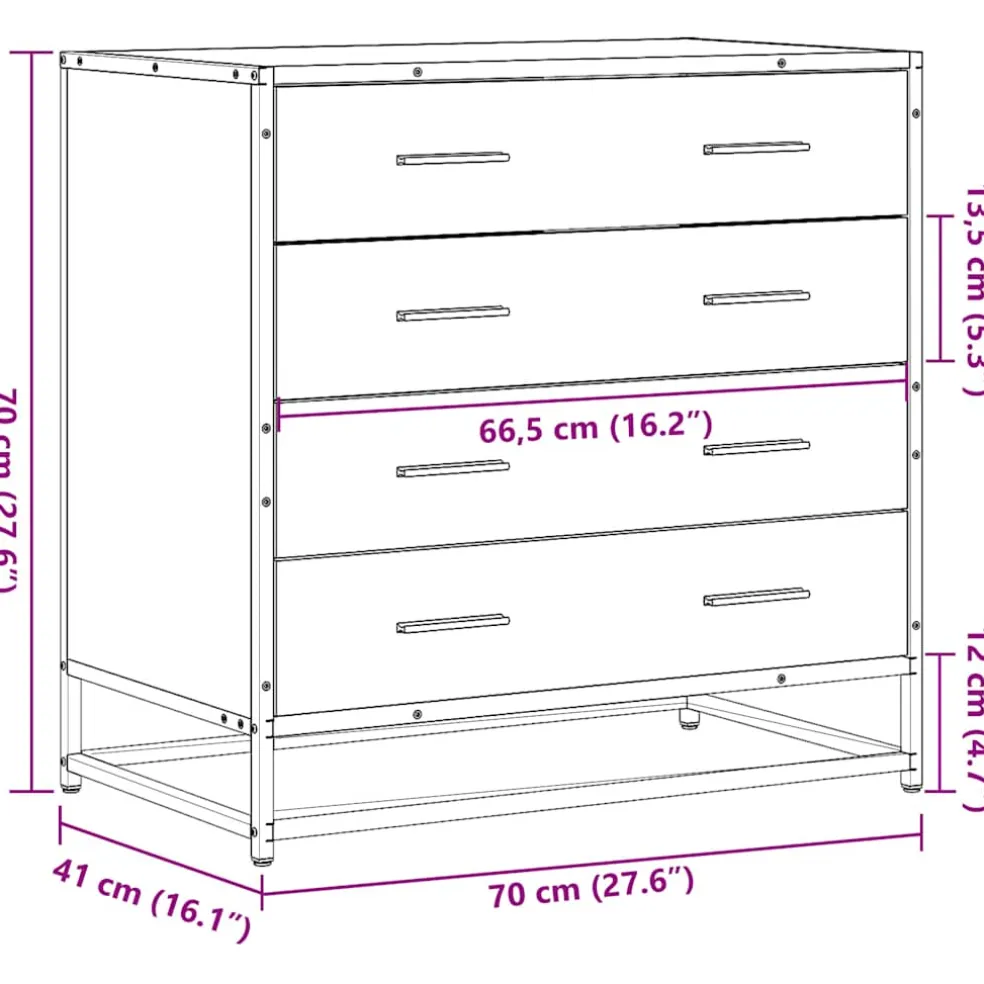 vidaXL Ladekast 70x41x70 cm bewerkt hout bruin eikenkleur