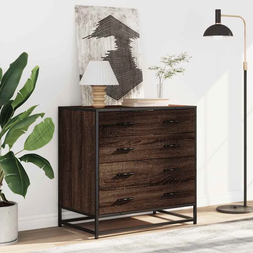 vidaXL Ladekast 70x41x70 cm bewerkt hout bruin eikenkleur