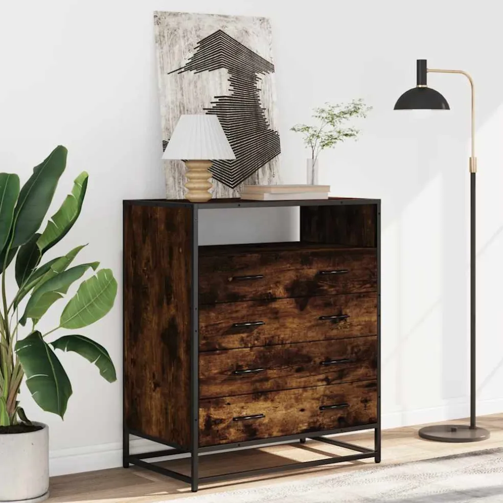 vidaXL Ladekast 70x41x83,5 cm bewerkt hout gerookt eikenkleurig