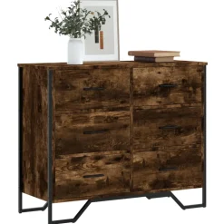 vidaXL Ladekast 91x35,5x74,5 cm bewerkt hout gerookt eikenkleurig