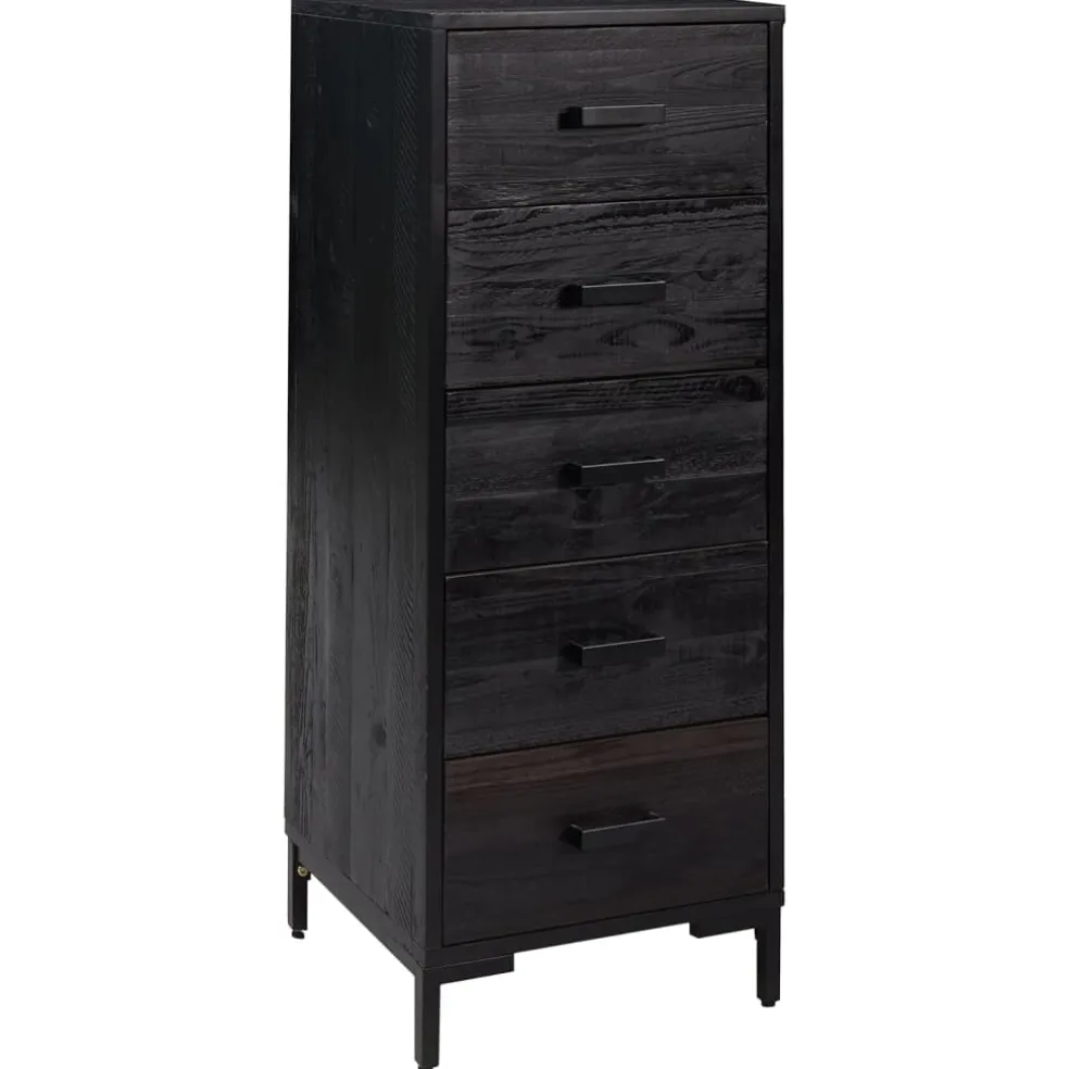 vidaXL Ladekast 42x35x110 cm massief grenenhout zwart
