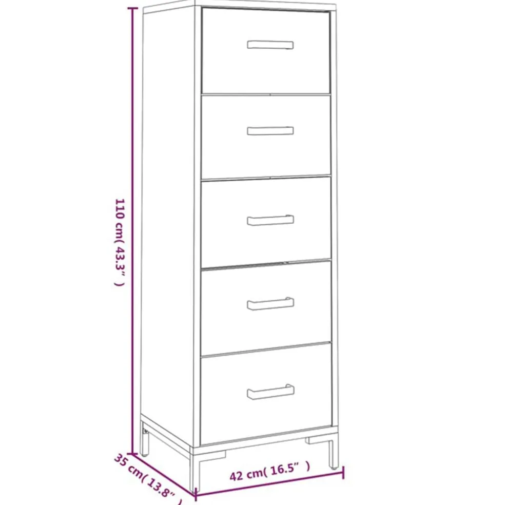 vidaXL Ladekast 42x35x110 cm massief grenenhout zwart
