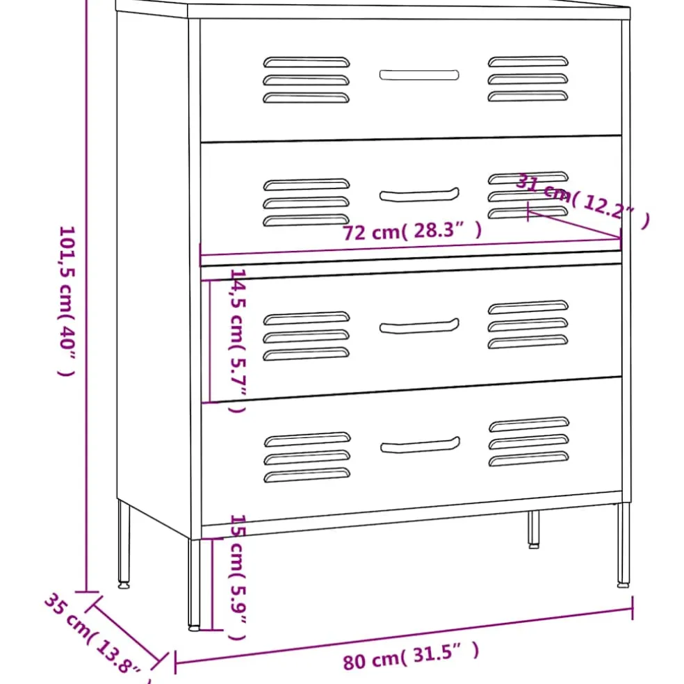 vidaXL Ladekast 80x35x101,5 cm staal mosterdgeel