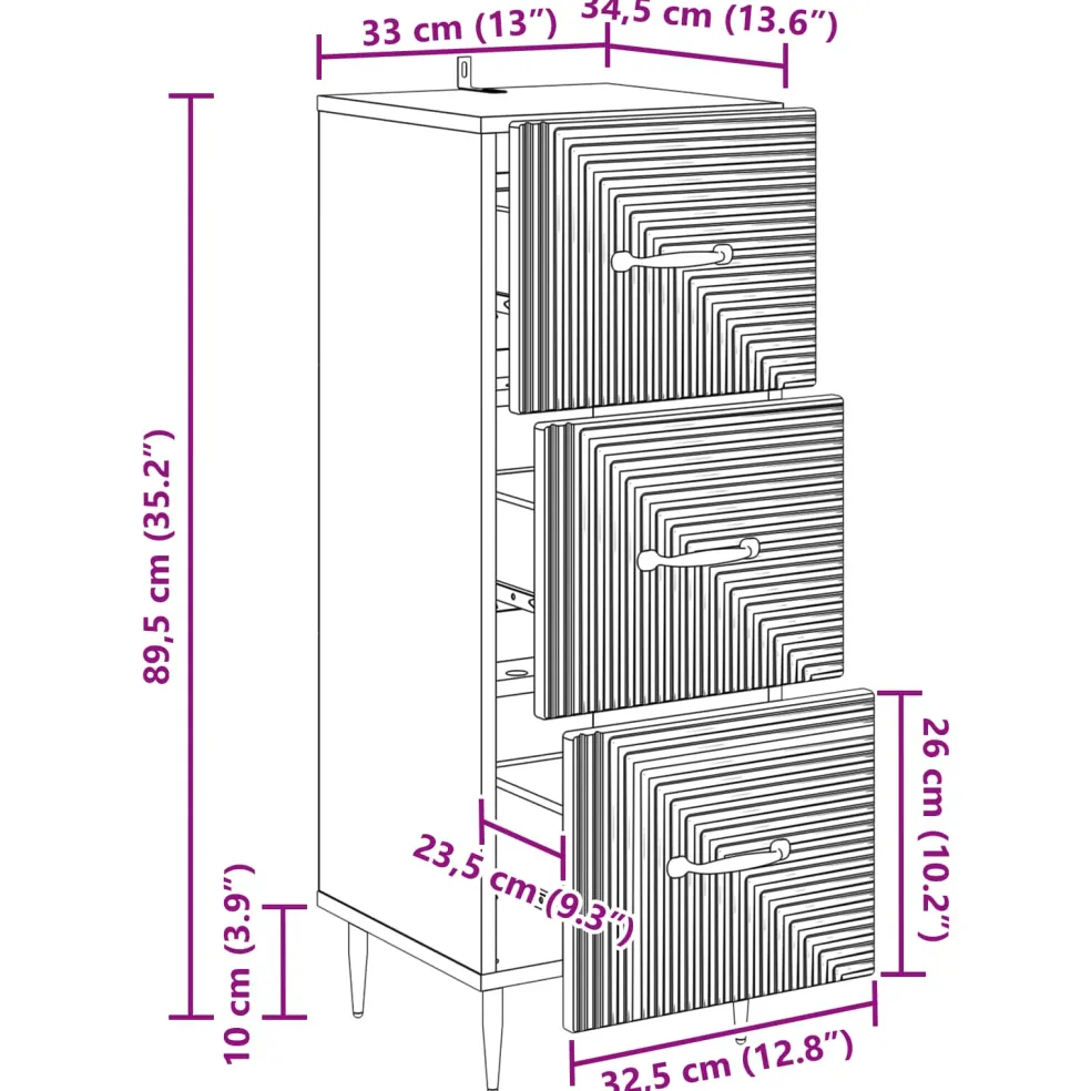 vidaXL Ladenkast Gerookt eiken 33 x 34,5 x 89,5 cm Bewerkt hout