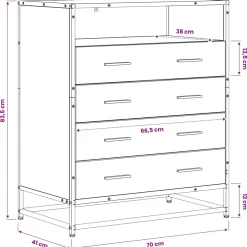 vidaXL Ladenkast 4-Lade Artisanaal eiken 70 x 41 x 83,5 cm