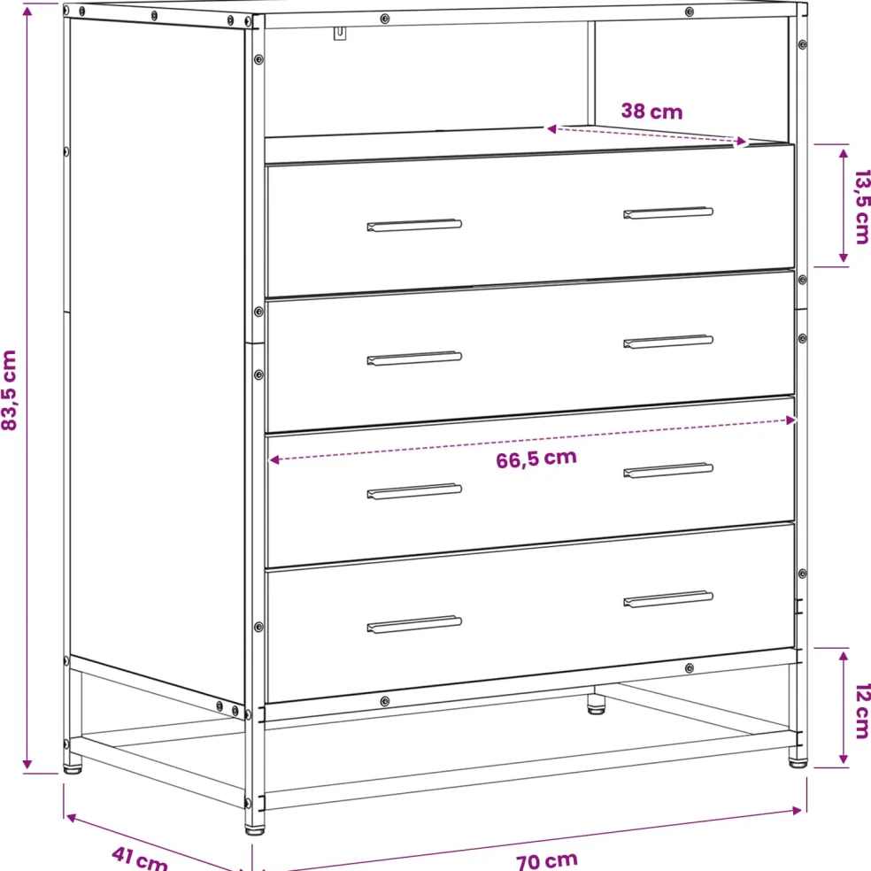 vidaXL Ladenkast 4-Lade Artisanaal eiken 70 x 41 x 83,5 cm