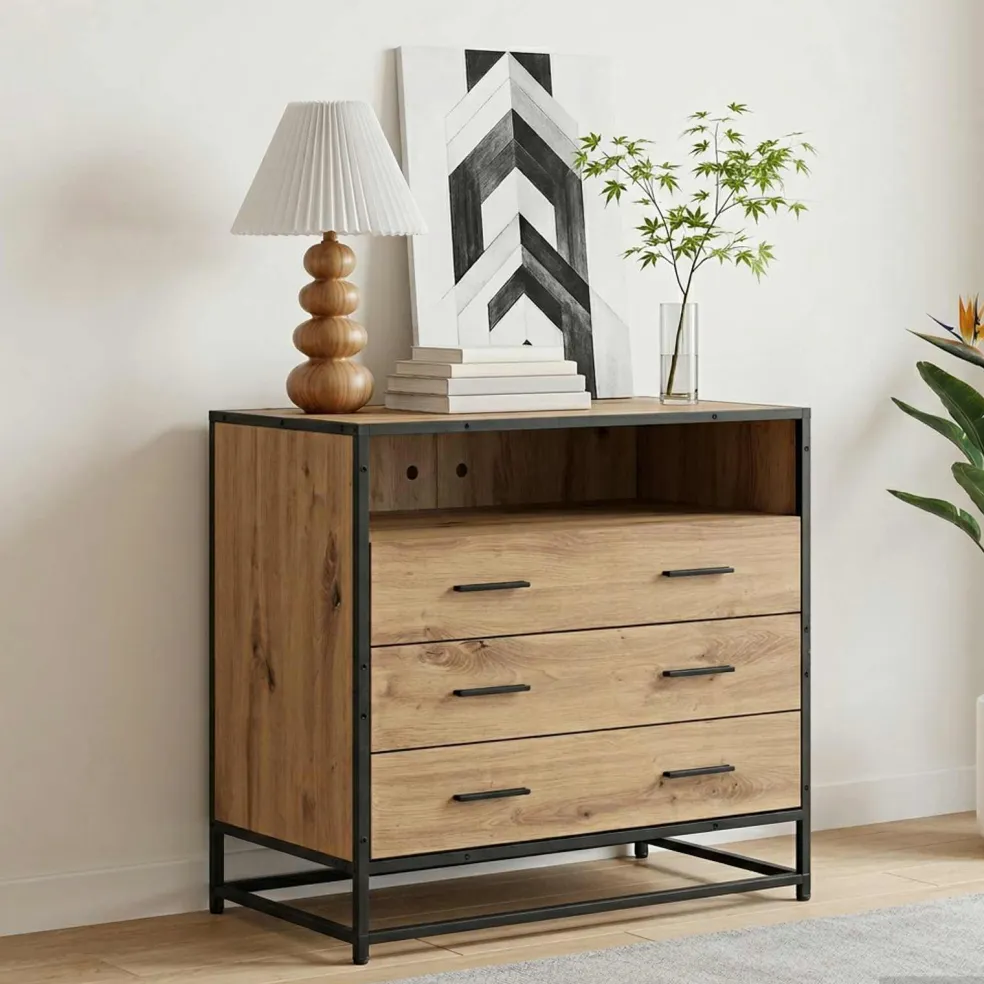 vidaXL Ladenkast 3-Lade Artisanaal eiken 70 x 41 x 70 cm Bewerkt hout