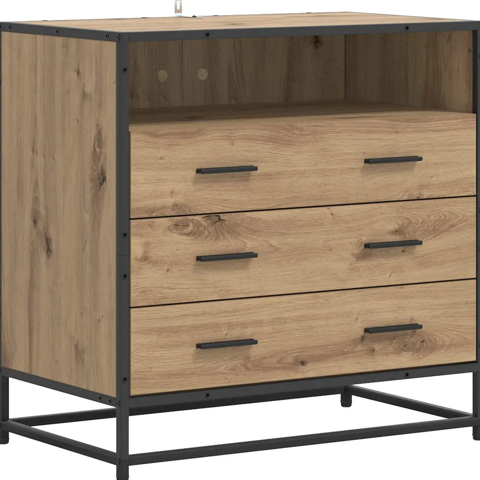 vidaXL Ladenkast 3-Lade Artisanaal eiken 70 x 41 x 70 cm Bewerkt hout