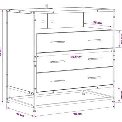 vidaXL Ladenkast 3-Lade Artisanaal eiken 70 x 41 x 70 cm Bewerkt hout