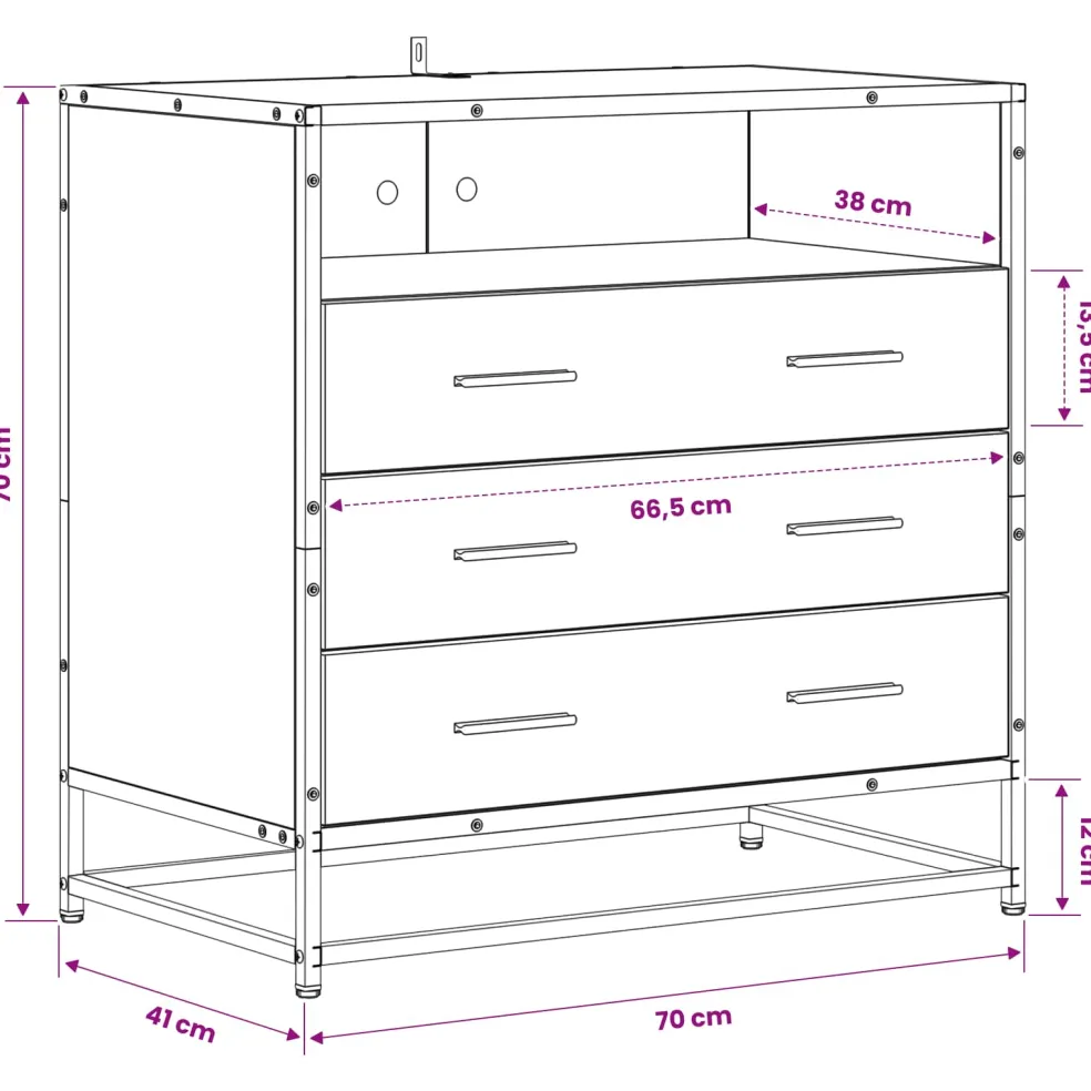 vidaXL Ladenkast 3-Lade Oud hout 70 x 41 x 70 cm Bewerkt hout