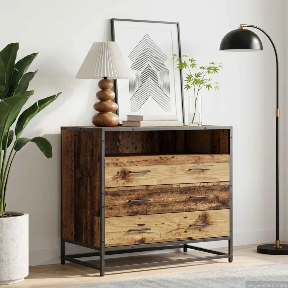 vidaXL Ladenkast 3-Lade Oud hout 70 x 41 x 70 cm Bewerkt hout