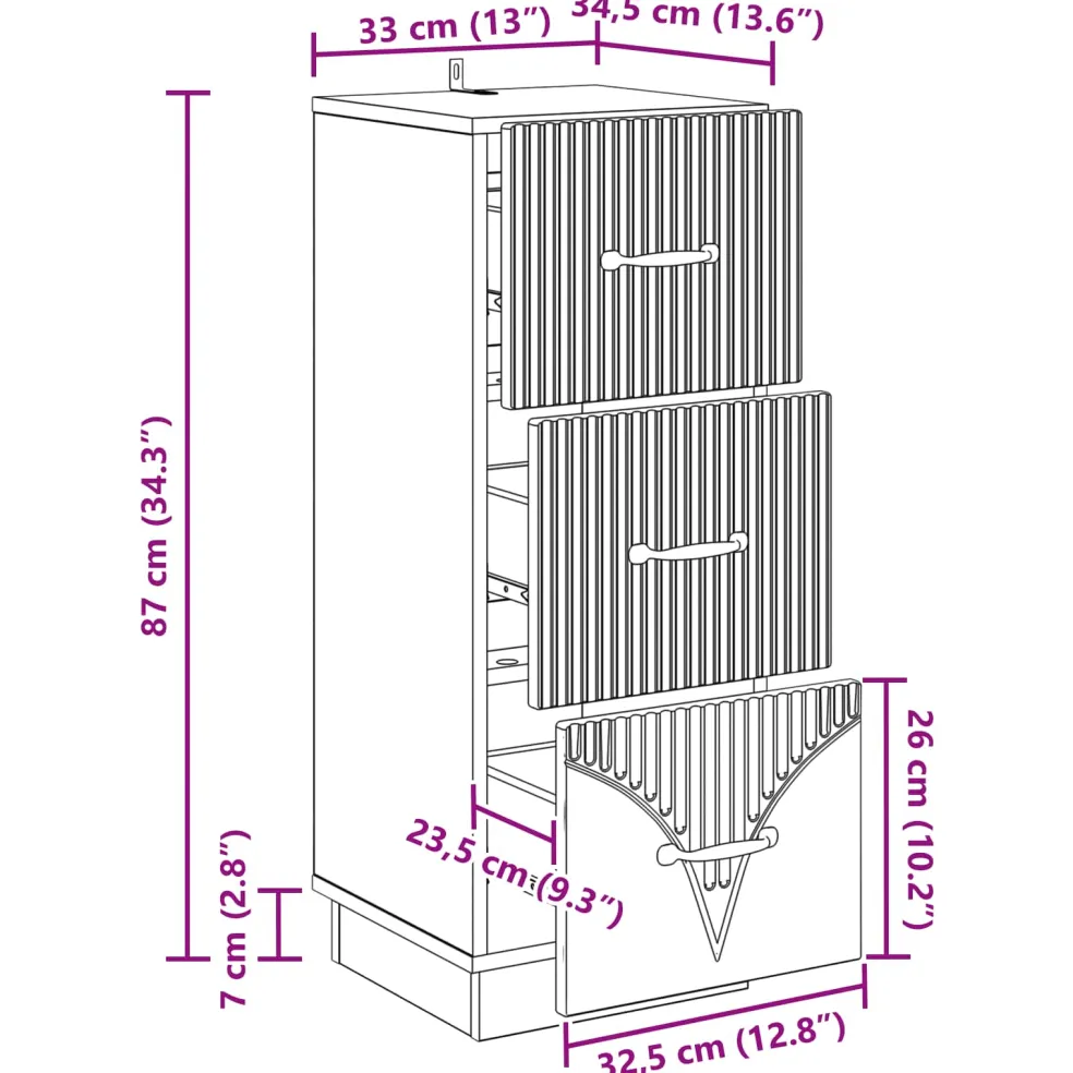 vidaXL Ladenkast 33 x 34,5 x 87 cm Bewerkt hout Zwart