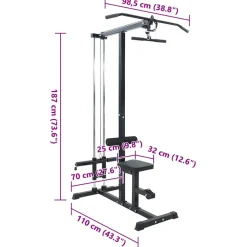 vidaXL Lat pulldown machine Zwart 110 x 70 x 187 cm Gepoedercoat staal